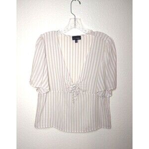 Lucy Paris Beige And White Striped 100% Viscous Blouse Large